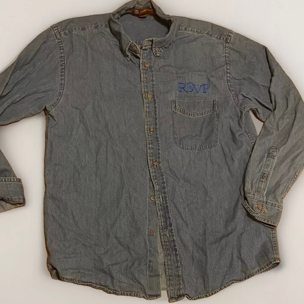 Harrington Vintage Denim Shirt Medium Button Down  Shirt